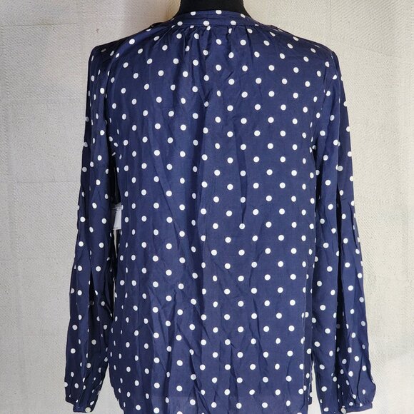 Old Navy Navy Blue White Polka Dot V Neck Pull On Long Sleeve Rayon Top Size S - Picture 11 of 16